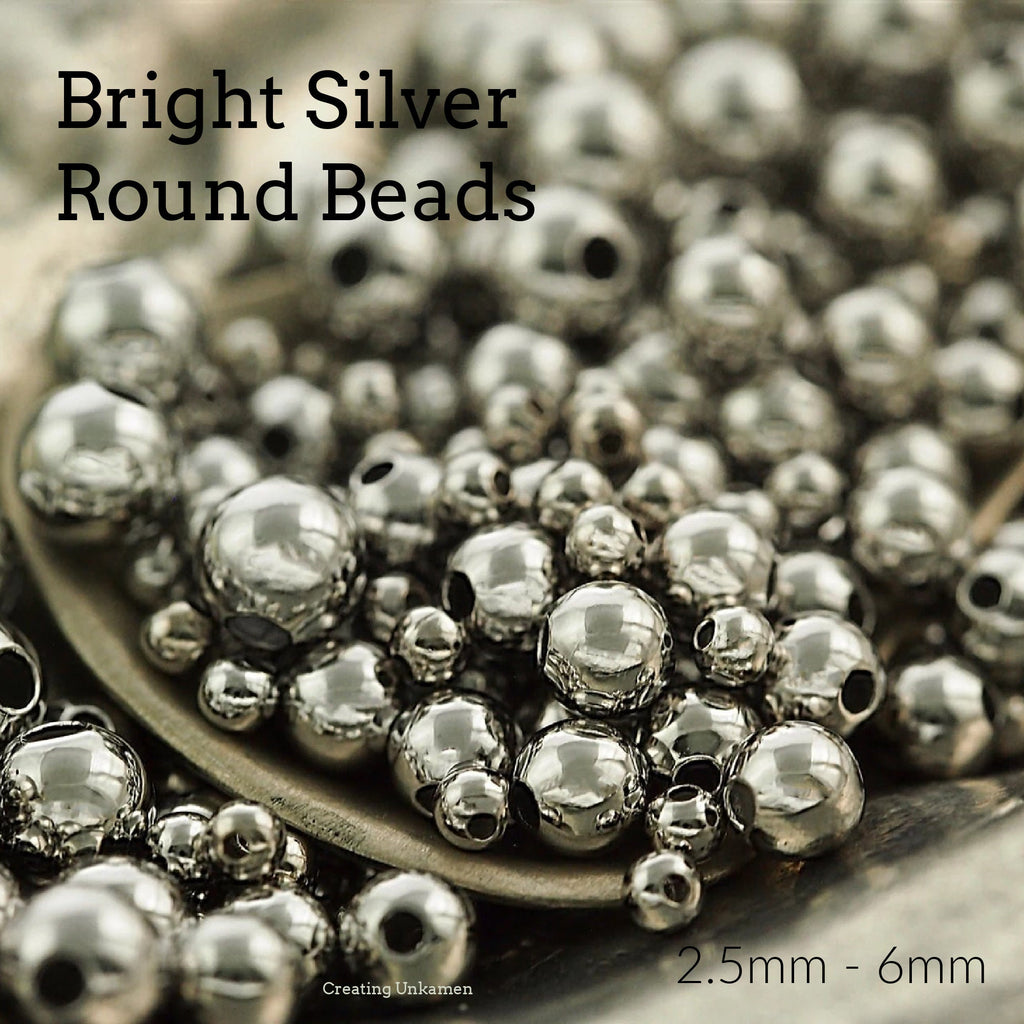 100 Bright Silver Smooth Round Beads - 2.5mm, 3mm, 4mm, 5mm, or 6mm.