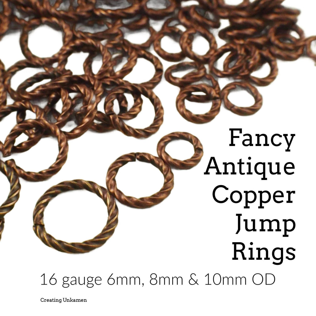 100 Fancy Antique Copper Jump Rings 16 gauge - You Pick Diameter 6mm OD, 8mm OD, 10mm OD or Mix - Best Commercially Made- 100% Guarantee