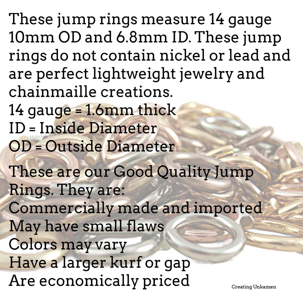 100 Metallic and More Aluminum Jump Rings 14 gauge 10mm OD Economical