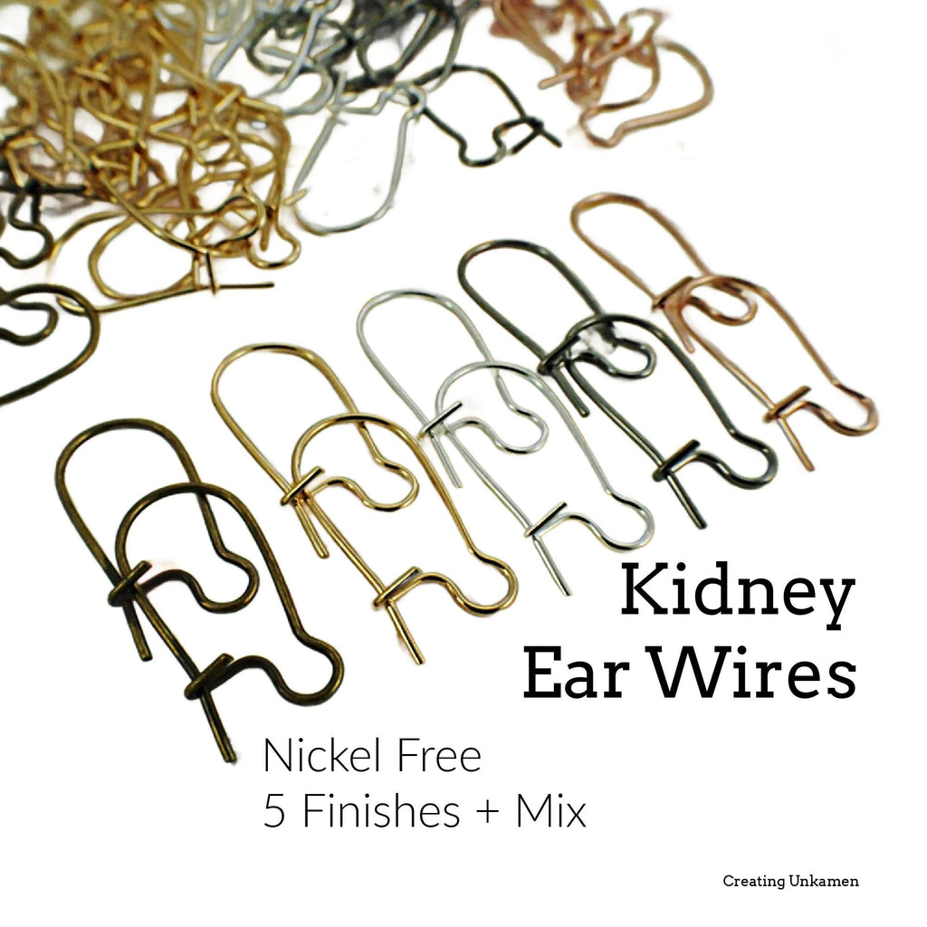 25 Pairs Kidney Ear Wires - Silver Plate, Gold Plate, Antique Gold, Gunmetal - Best Commercially Made
