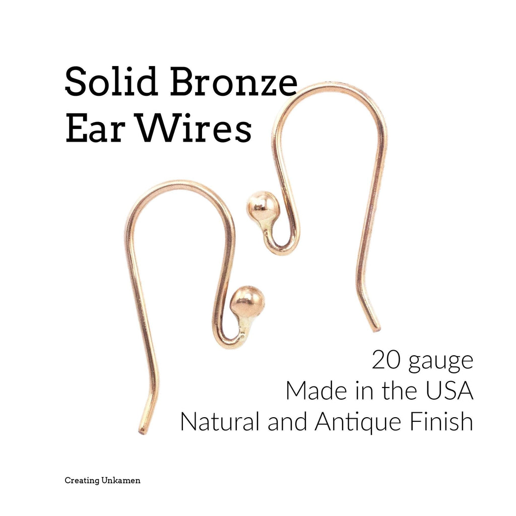 Solid Bronze Ball Ear Wires - 20 gauge