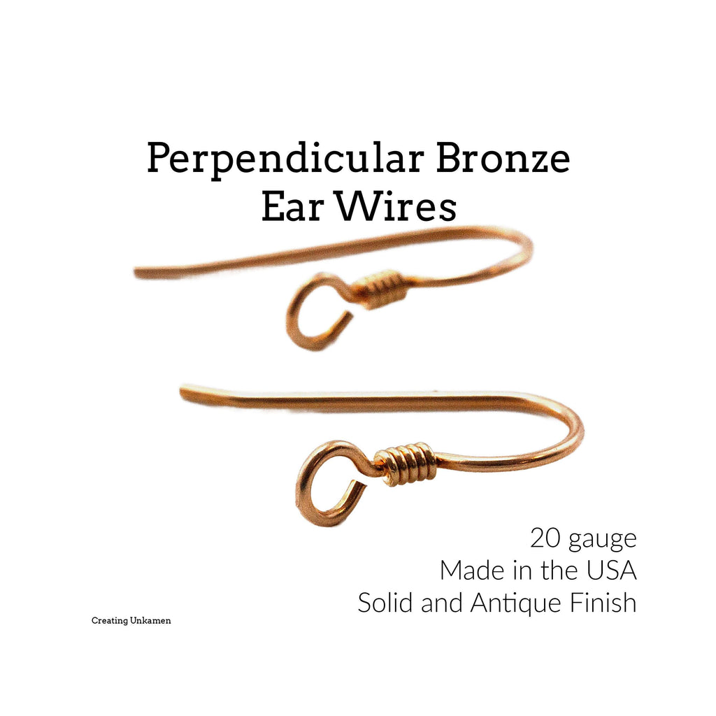 5 Pairs Perpendicular Ear Wires with Coils in Bronze or Antique Bronze