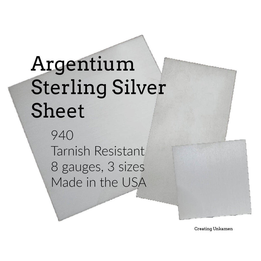 Argentium Sterling Silver Sheet 14, 16, 18, 20, 22, 24, 26, 28 gauge 940 Made in the USA