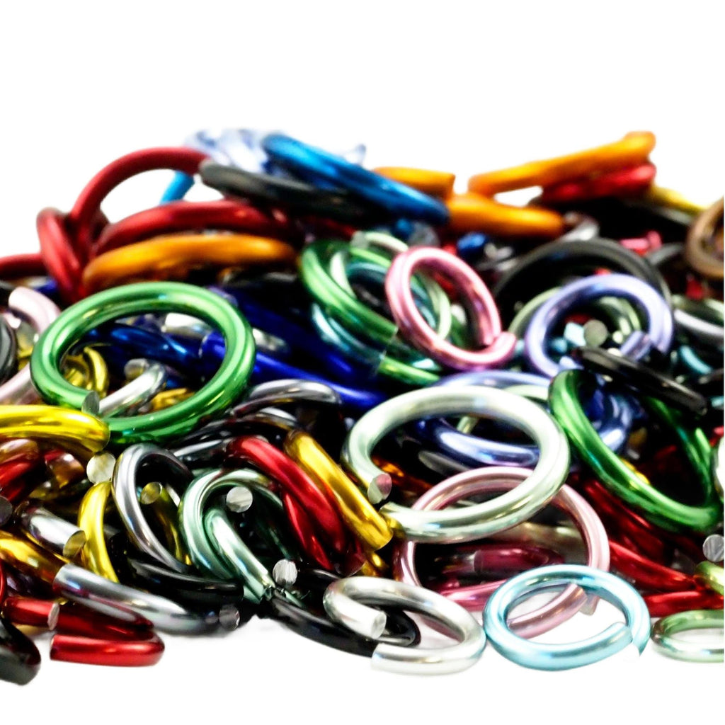 Anodized Aluminum Jump Ring Sample Pack ALL Gauges and Diameters - Color Mix - Top Shelf