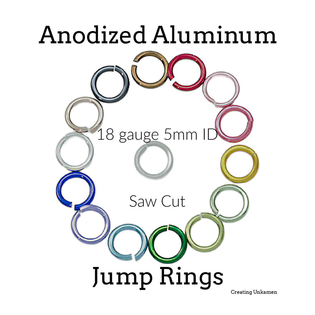 Jump Rings 100 Anodized Aluminum 18 gauge 5mm ID - 7mm OD 3/16" ID