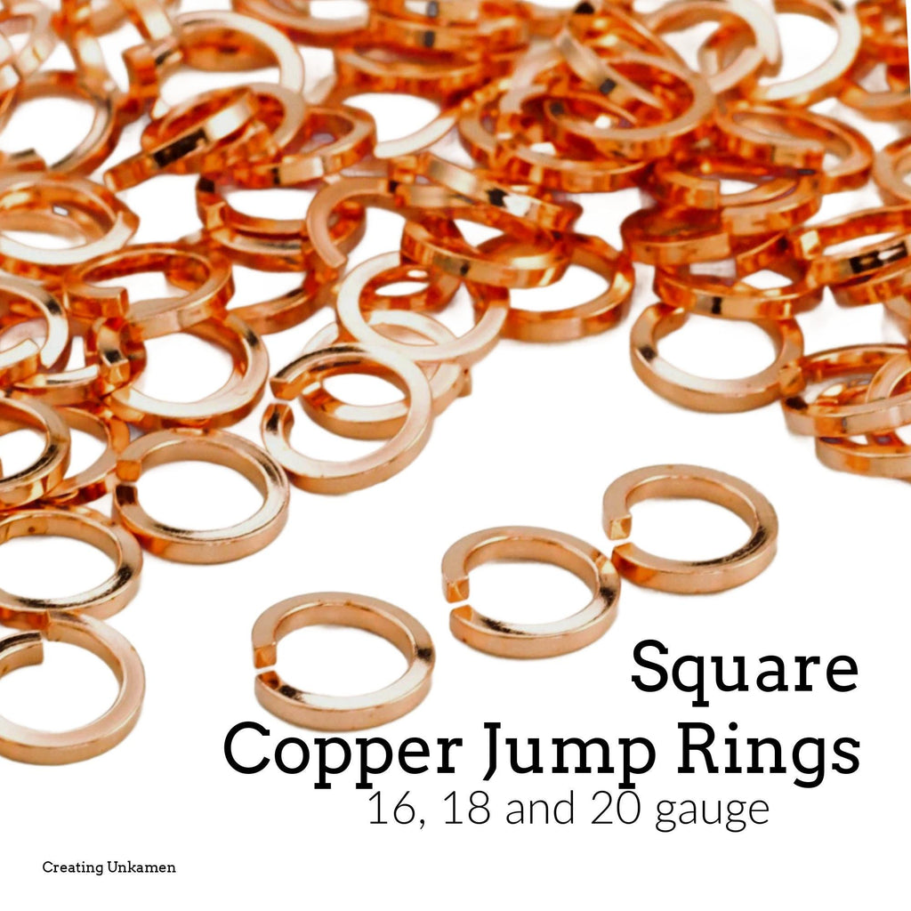 50 - Half Hard Square Copper Jump Rings - 14 gauge 1/4", 3/8", 5/16" and 16 gauge 3/16", 1/4", 5/16"