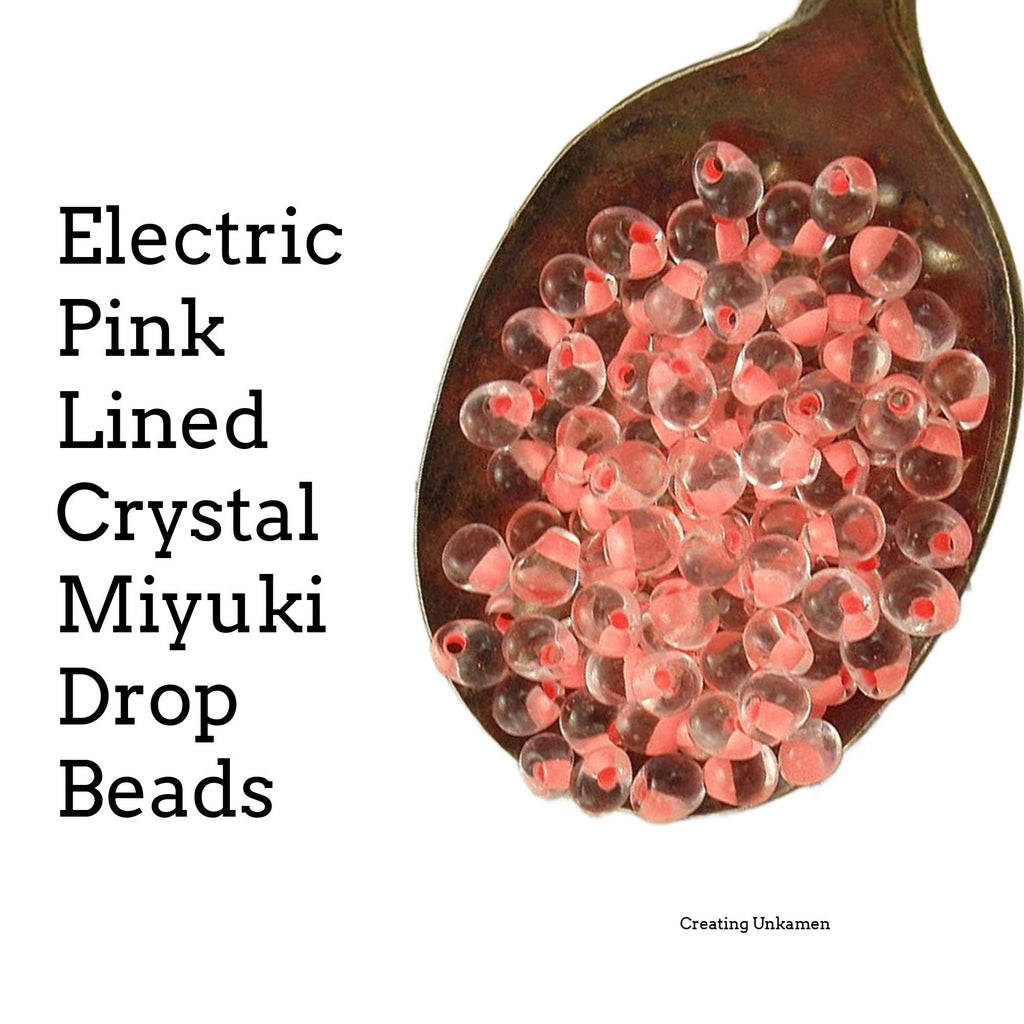 Electric Pink Lined Crystal Miyuki Drop Beads