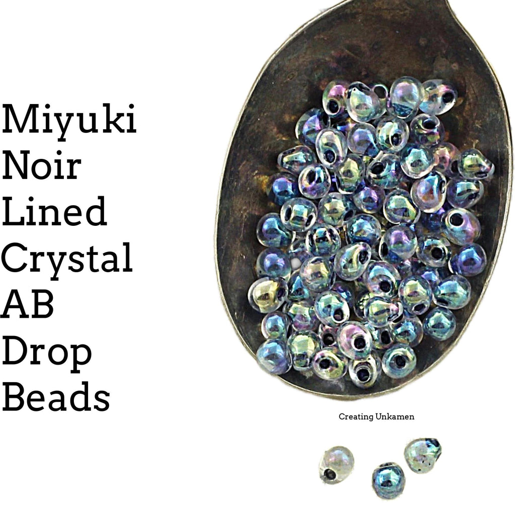 Noir Lined Crystal AB Fringe Glass Beads - 3.4mm Miyuki Tear Drops - 100% Guarantee