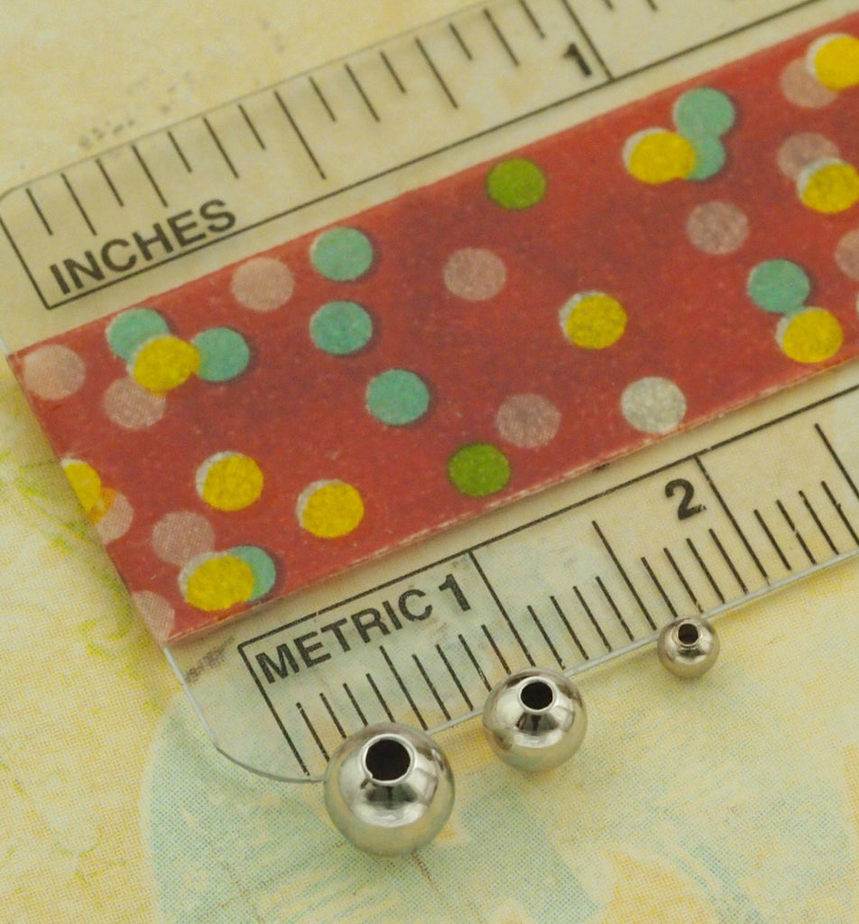 100 Bright Silver Smooth Round Beads - 2.5mm, 3mm, 4mm, 5mm, or 6mm.