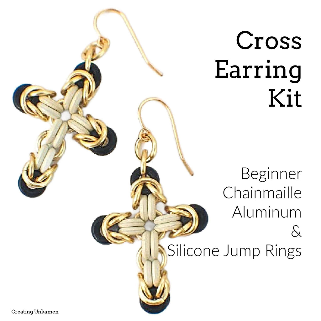 Fast and Easy Premium Rubber Chainmaille Cross Kit - Earrings and Pendant