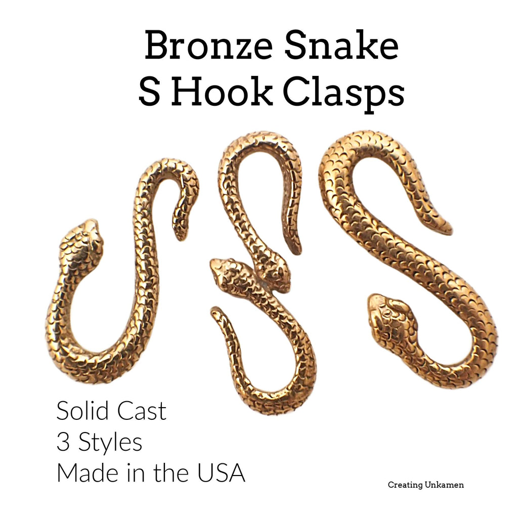 1 Cast Bronze Snake S-Hook Clasp - You Pick Style - Made in the USA - 100% Guarantee