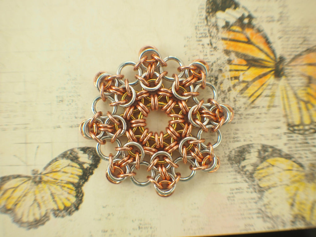Sunburst Pendant Kit - Bronze, Copper, Stainless Steel - Versatile, Fun, and Easy Chainmaille