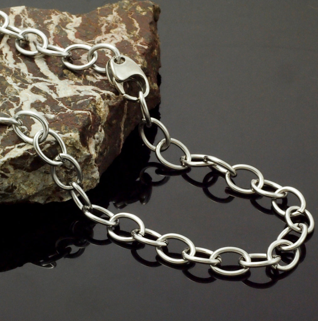 8.6mm Stainless Steel Oval Cable Chain - Top Shelf 316L - By the Foot or Finished Necklace - Made in the USA