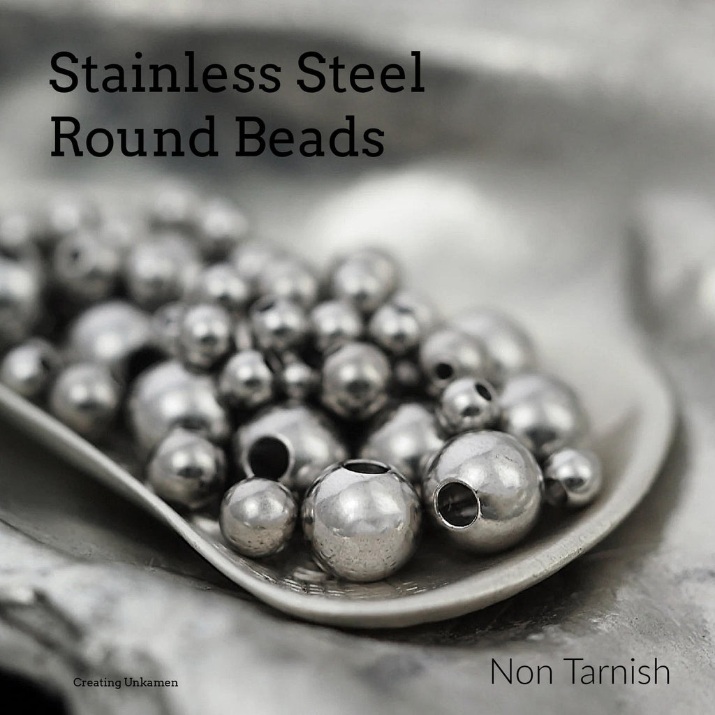 30 Stainless Steel Beads - Smooth Round 3mm, 4mm, 6mm, 8mm