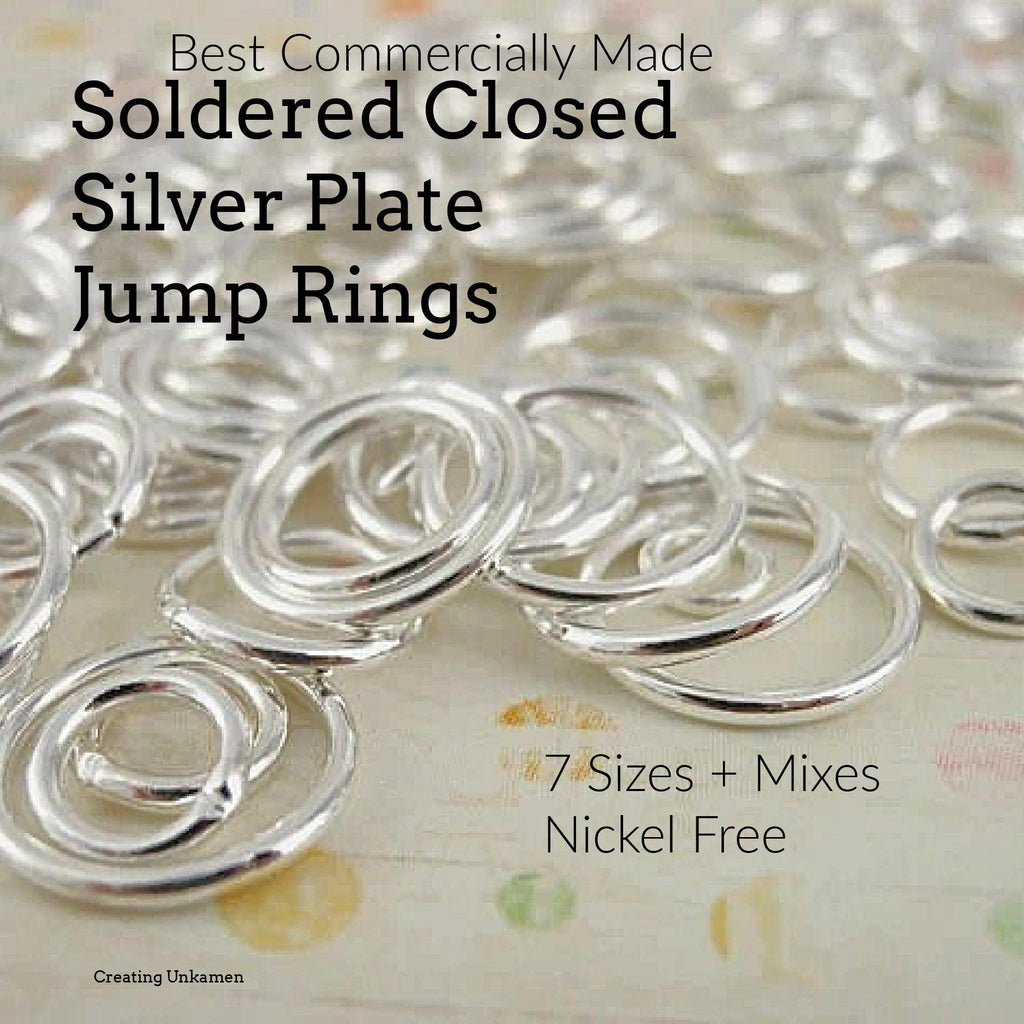 Jump Rings 100 Soldered Closed Silver Plated Best Commercially Made - 20 gauge 4mm, 6mm, 8mm, 10mm and 18 gauge 6mm, 8mm, 10mm OD