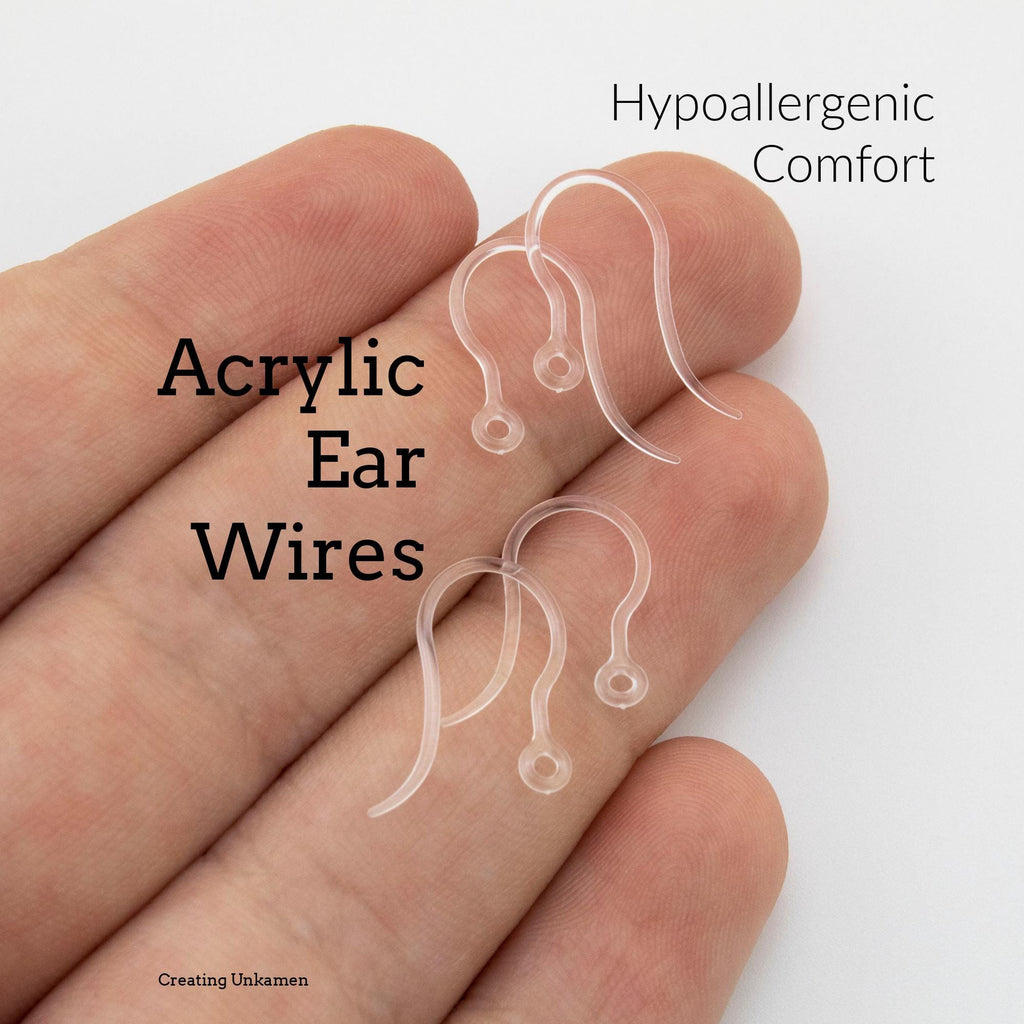 4 Pairs Acrylic Ear Wires - Clear or Black - Hypoallergenic - 100% Guarantee