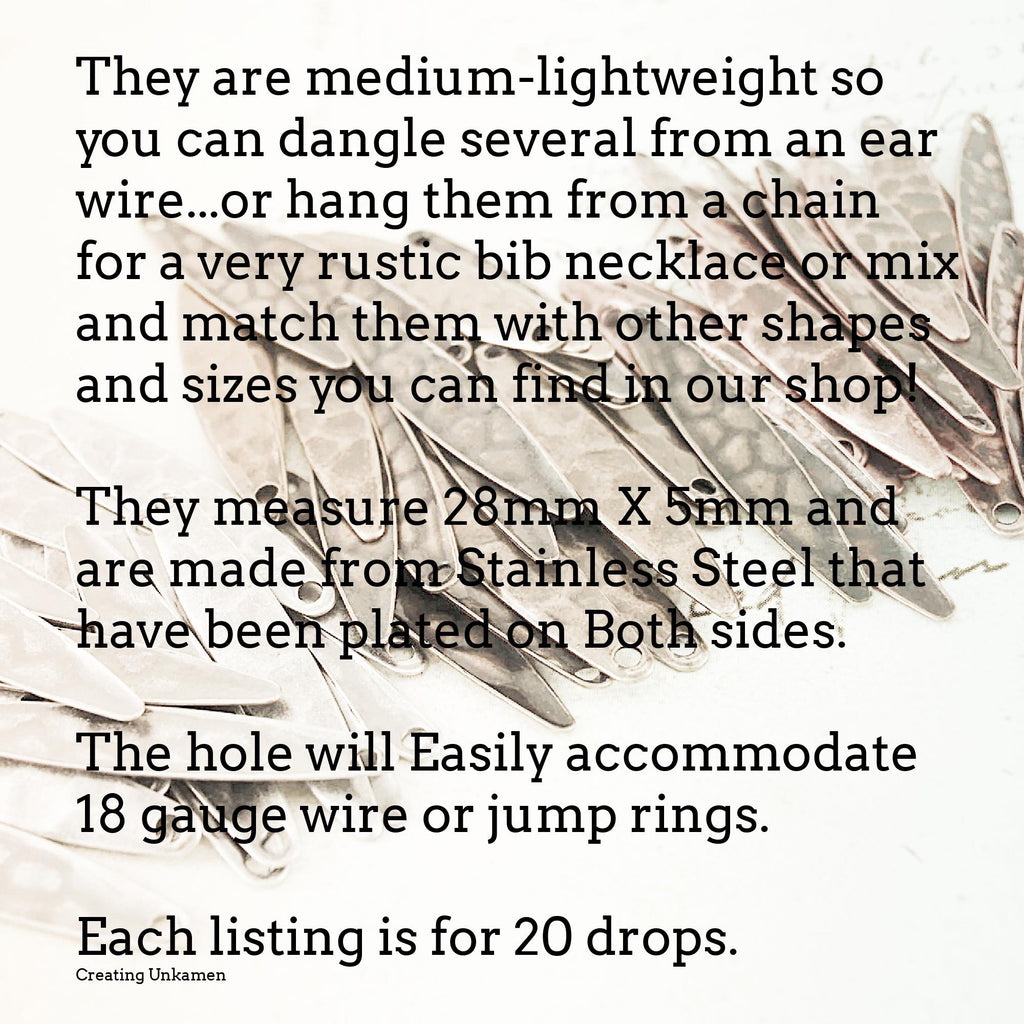 20 Hammered Marquise Leaf Drops 28mm X 5mm Charms in Antique Silver, Antique Gold and Antique Copper - Perfect for Earrings - 100% Guarantee