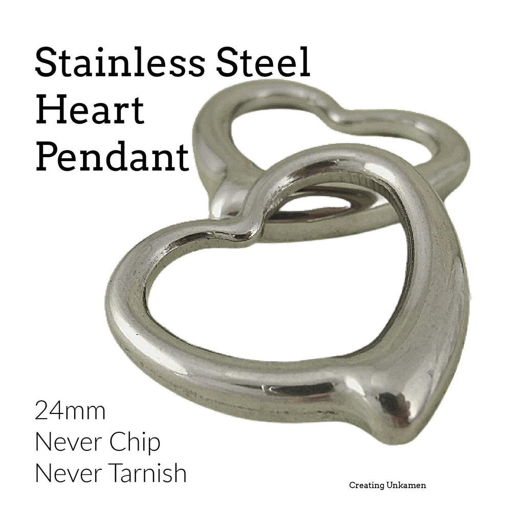 1 Large Stainless Steel Heart Pendant - 24mm