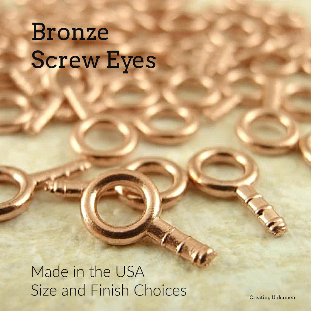 25 Solid Bronze Screw Eyes - Made in the USA - Raw or Antique Finish - 5 Choices of Sizes