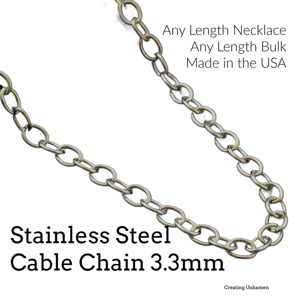 3.3mm Stainless Steel Cable Chain - By the Foot or Finished - Made in the USA - 100% Guarantee Chain