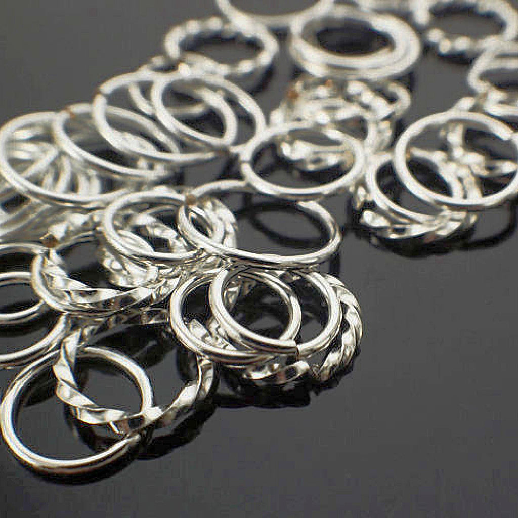 Deluxe Silver Filled Jump Ring Sample - 1/8 ounce Square, Fancy and Round Links - Shiny or Antique