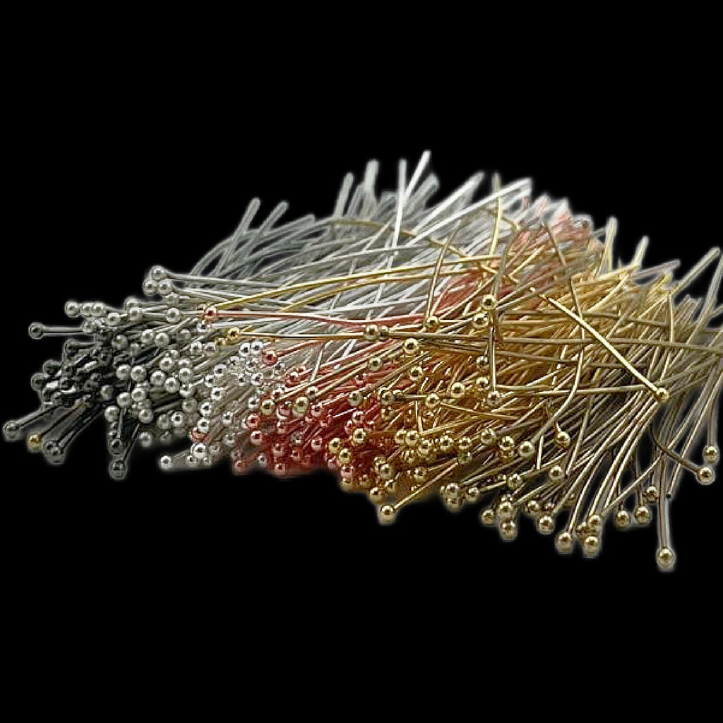 100 Ball Head Pins 23 gauge 2 inches Gold Plate, Silver Plate, Gunmetal, Antique Gold, Antique Silver, Non Tarnish Copper 1.5mm