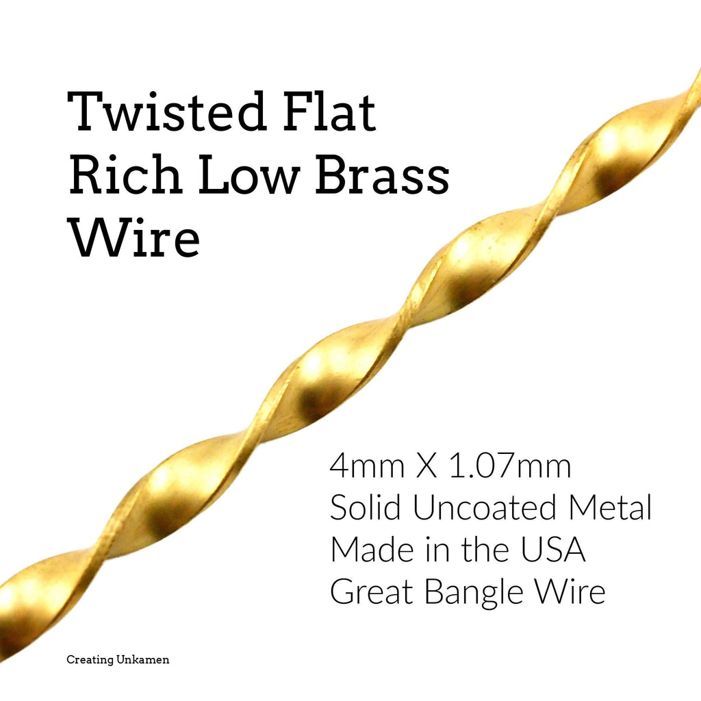 Wire Rich Low Brass Twisted Flat 4mm - By the Foot - Made in the USA