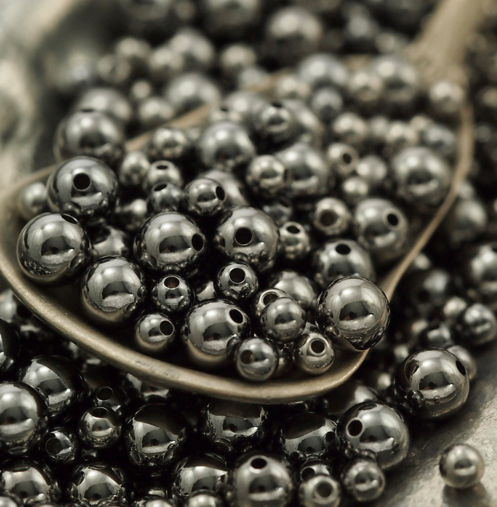 50 Mixed Gunmetal Round Beads - Smooth, Stardust and Corrugated 100% Guarantee