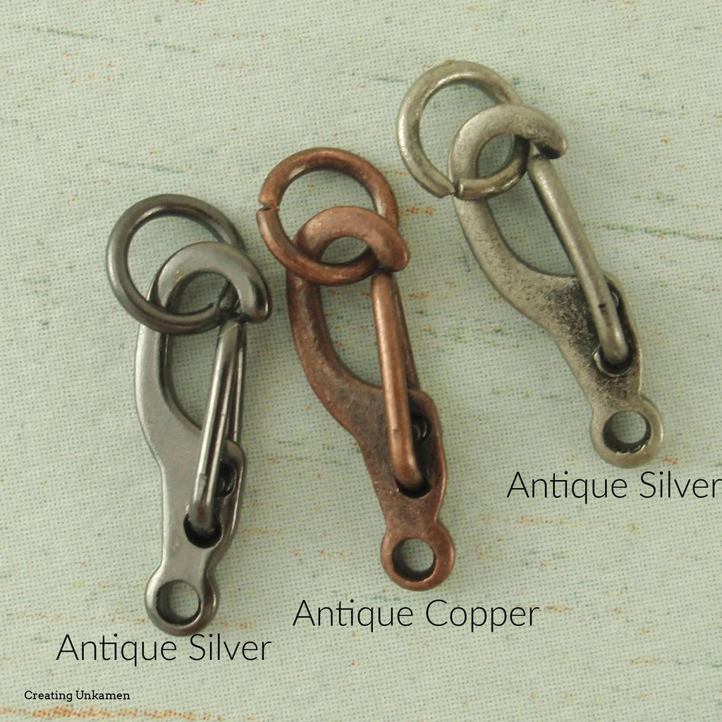 7 Self Closing Triggerless Clip Clasps 13mm X 5mm Silver Plate, Gold Plate, Antique Silver, Gunmetal, Copper, Antique Copper With Jump Rings