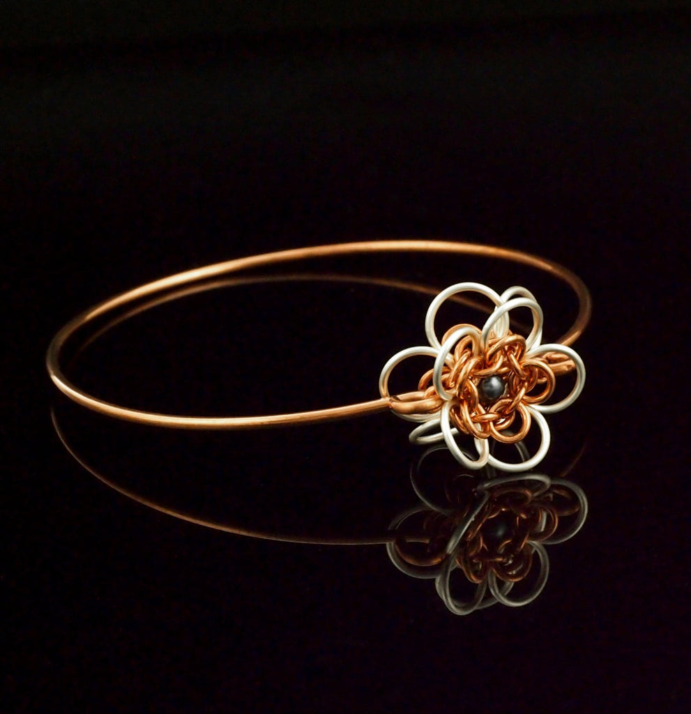 Chainmaille Bangle Kit She Loves Me She Loves Me Not in Sterling Silver and Copper