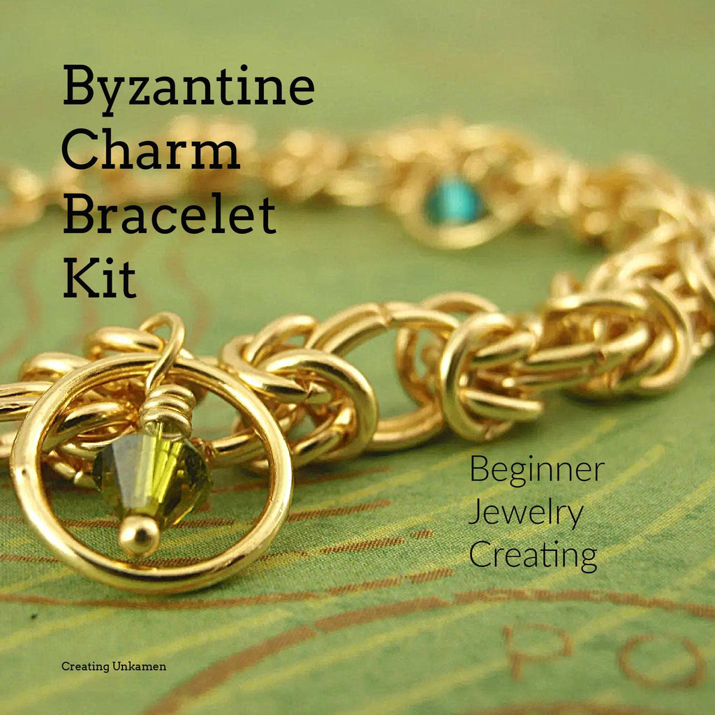 Byzantine Bracelet Kit with Crystal Charms in Gold Plate or Silver Plate Beginner Jewelry Creating