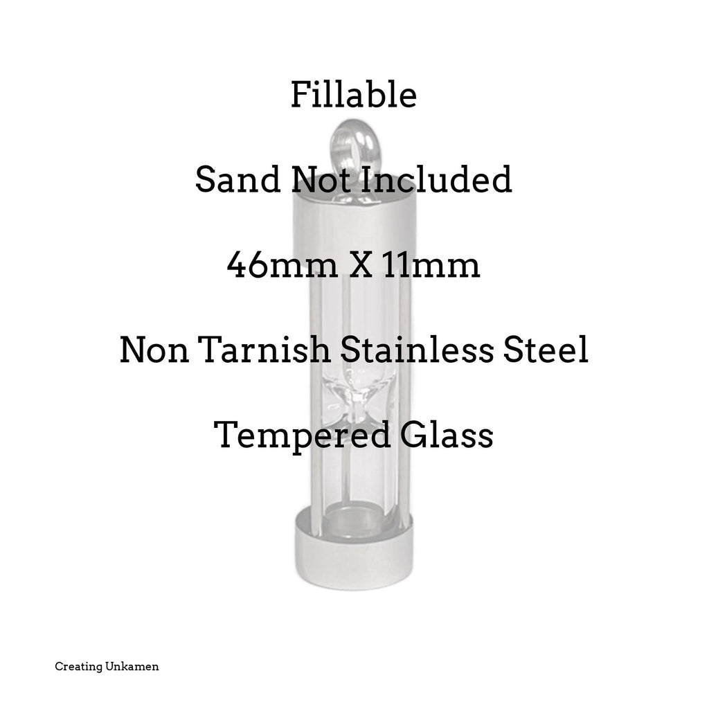 Fillable Hourglass Pendant -46 X 11mm - Stainless Steel and Glass