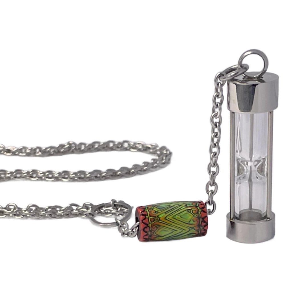 Fillable Hourglass Pendant -46 X 11mm - Stainless Steel and Glass