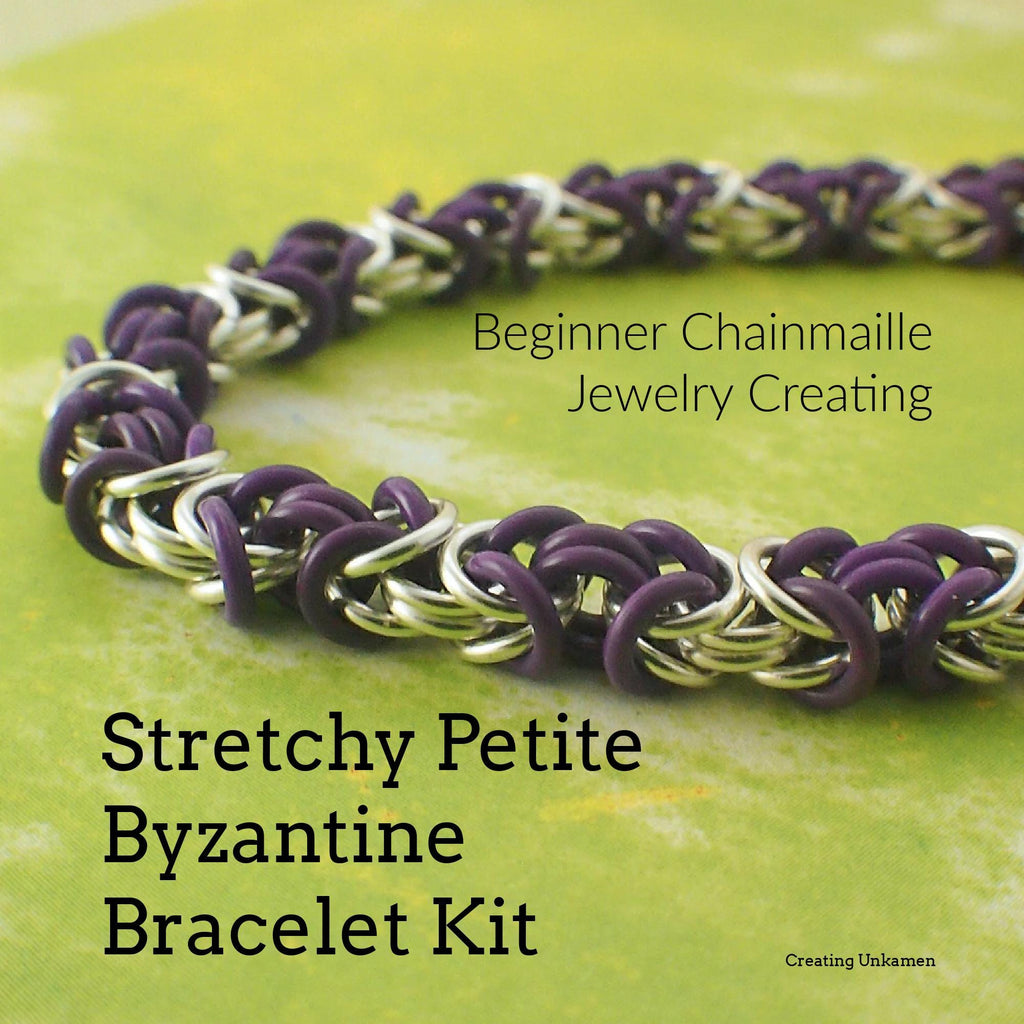 Petite Stretchy Byzantine Chainmail - Perfect Starter Bracelet Kit - Silicone and Aluminum Jump Rings