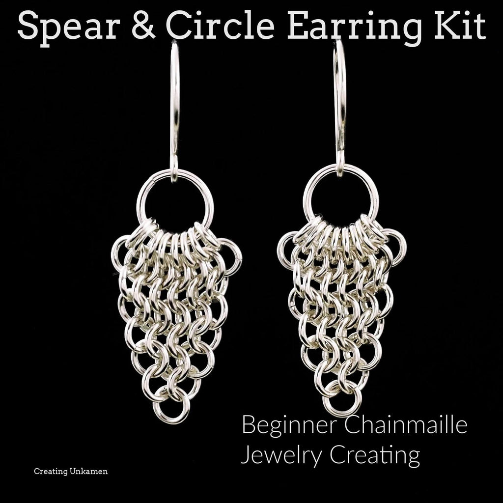 Kit Spear and Circle Earrings in Sterling Silver Beginner Chainmaille Jewelry Creating