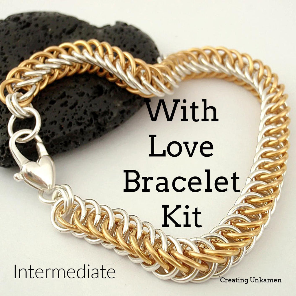 Kit With Love Bracelet - Half Persian 4-in-1 in 14kt Gold Filled and Sterling Silver Intermediate Chainmaille Jewelry Creating