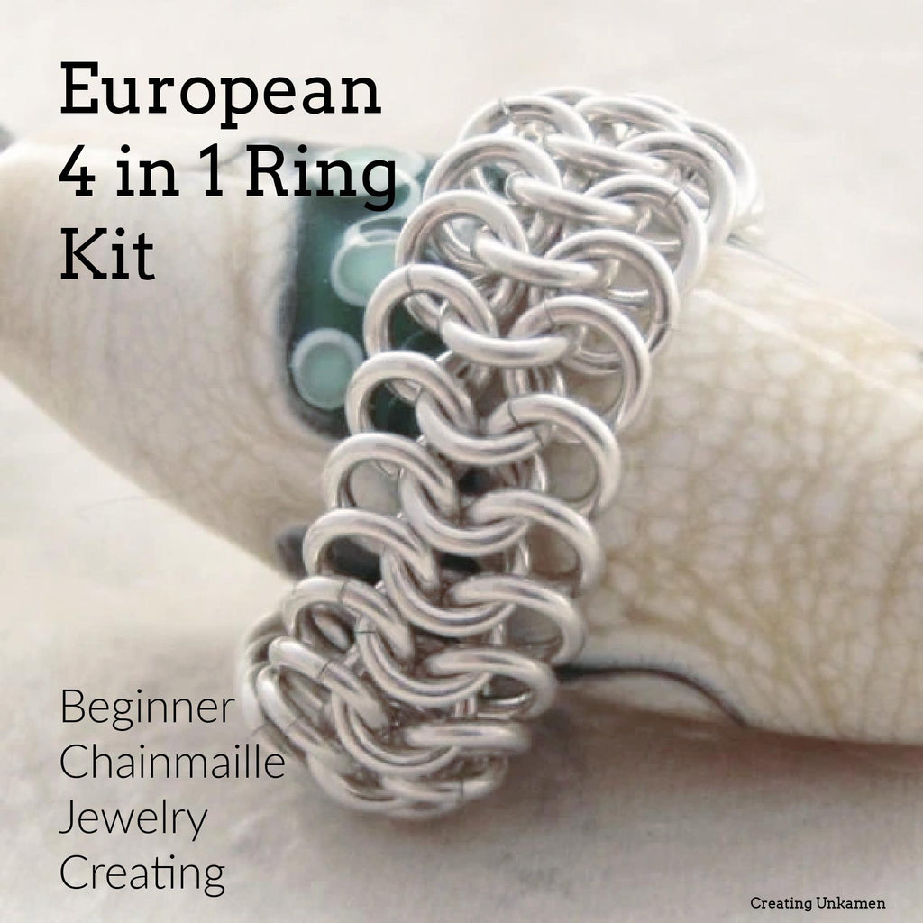 Kit Argentium Sterling Silver Chainmaille Ring European 4 - 1 Beginner Jewelry Creating