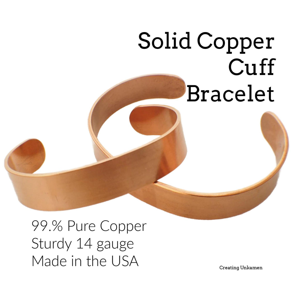 Solid Copper Bangle Bracelet Handmade in Sturdy 14 gauge 1/2 inch, 1 inch, 2 inch, 4 inch and Custom Sizes 100% Guarantee