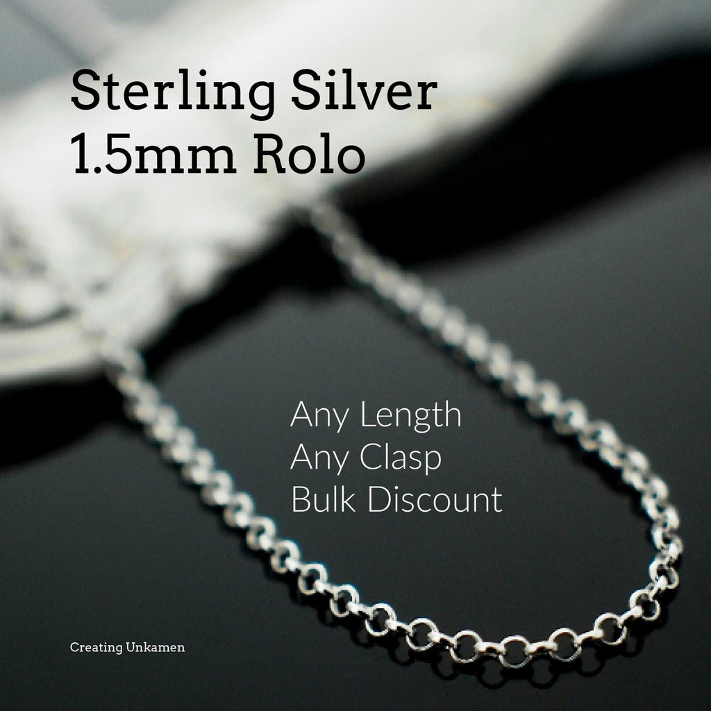1.5mm Sterling Silver Rolo Necklace - Custom Finished Lengths or By The Foot - Made in the USA Chain