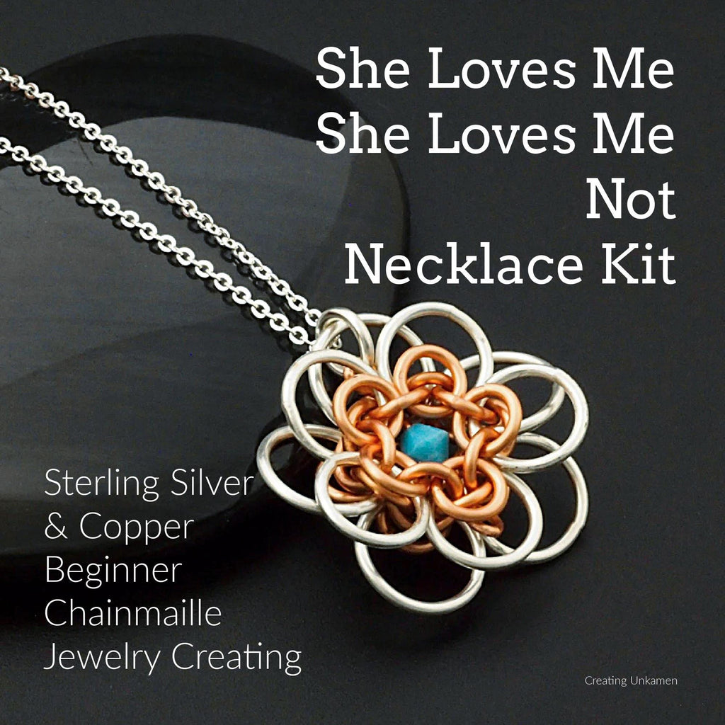 Kit Necklace She Loves Me She Loves Me Not Copper and Sterling Silver Beginners Chainmaille Jewelry Creating