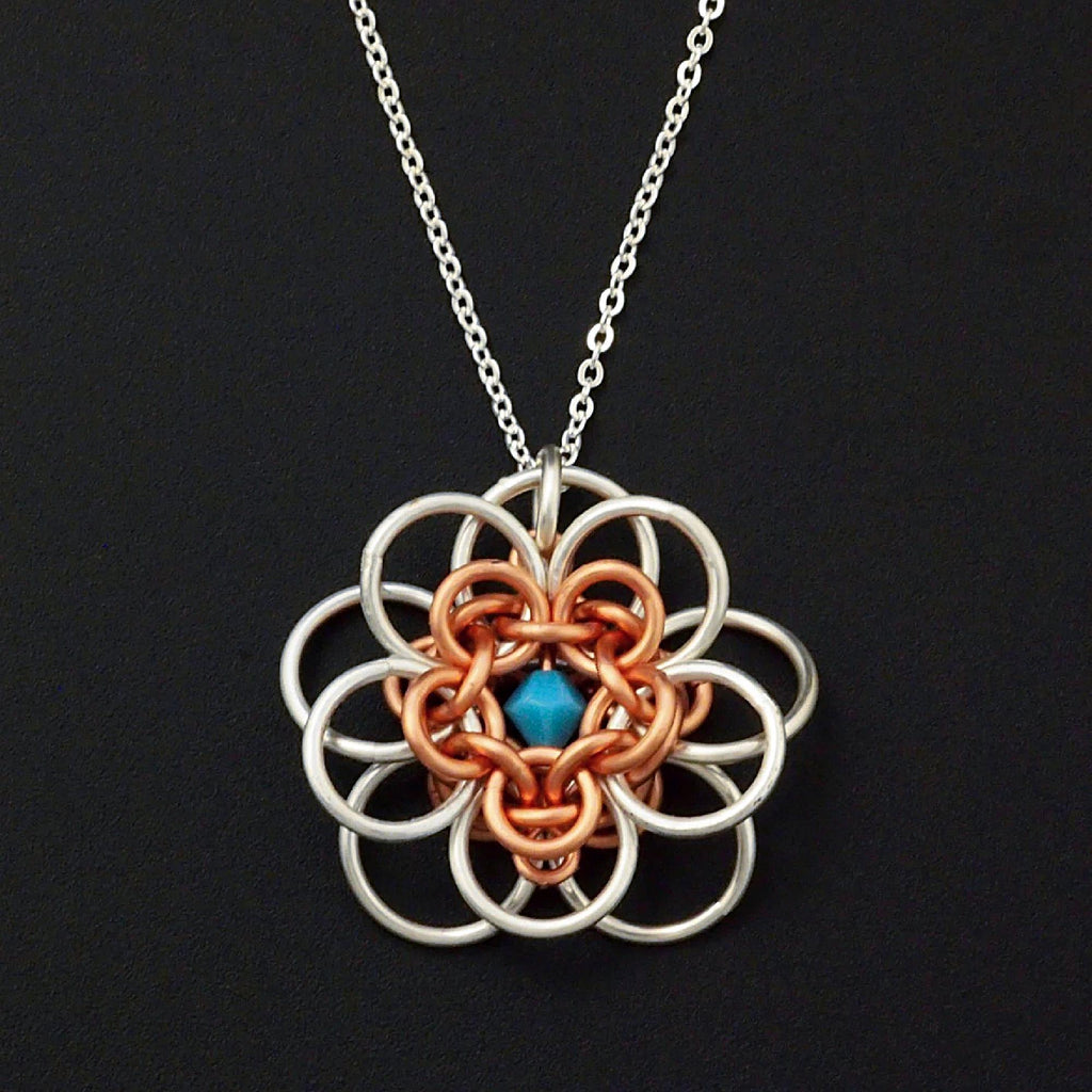Kit Necklace She Loves Me She Loves Me Not Copper and Sterling Silver Beginners Chainmaille Jewelry Creating