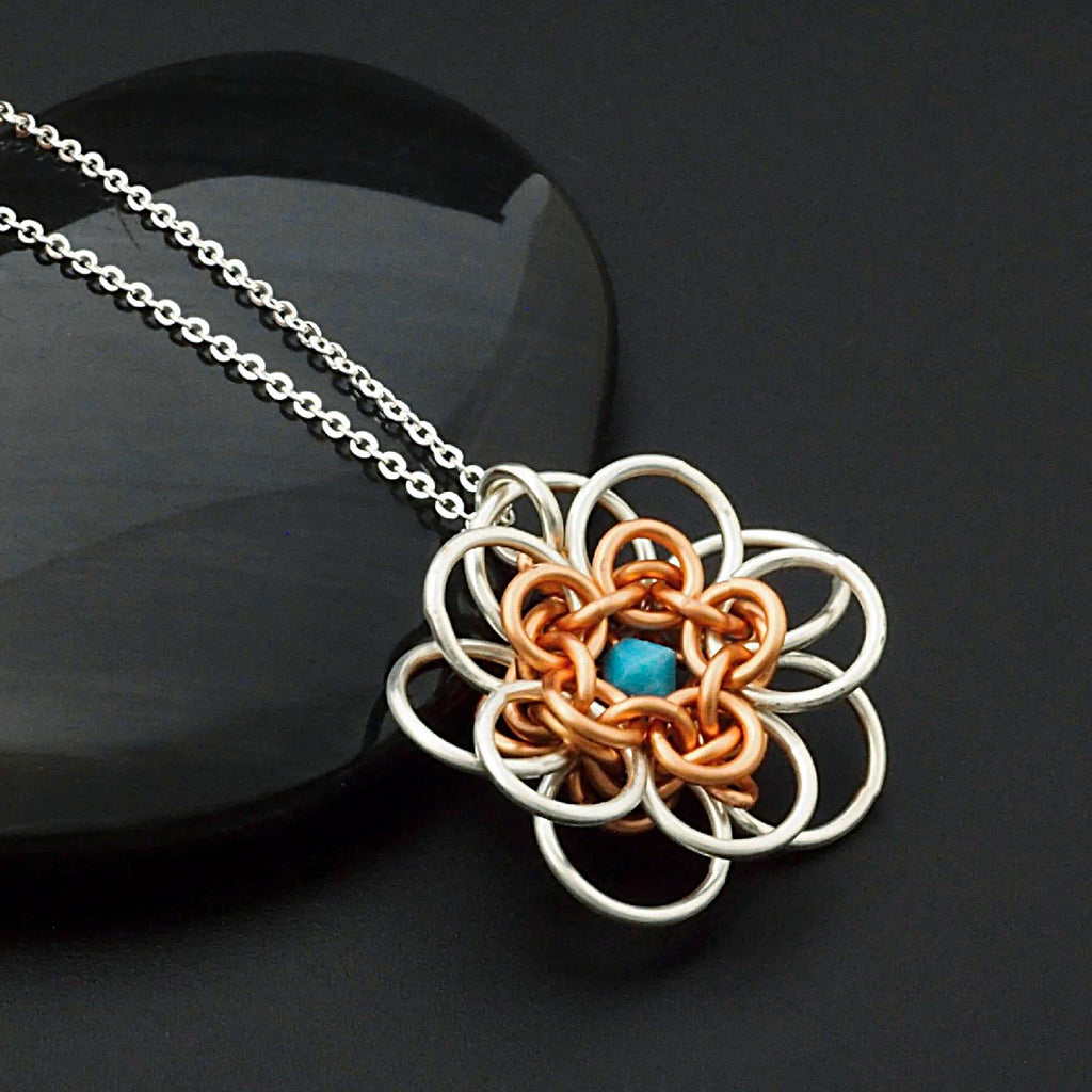 Kit Necklace She Loves Me She Loves Me Not Copper and Sterling Silver Beginners Chainmaille Jewelry Creating
