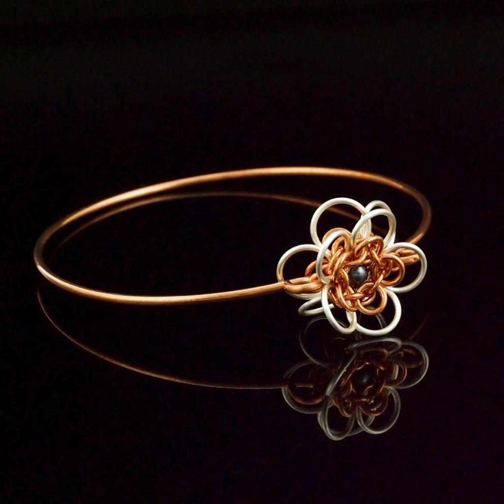 Chainmaille Bangle Kit She Loves Me She Loves Me Not in Sterling Silver and Copper