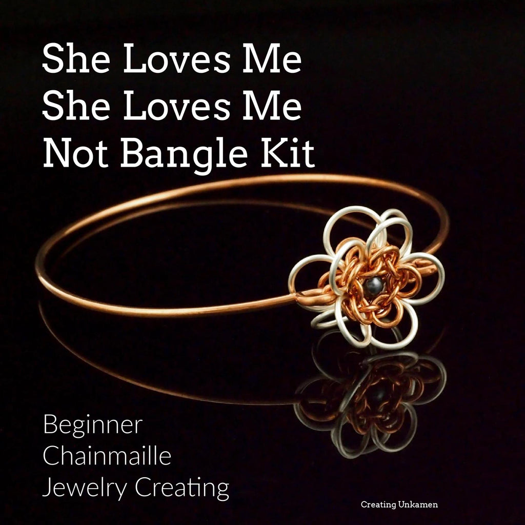 Chainmaille Bangle Kit She Loves Me She Loves Me Not in Sterling Silver and Copper