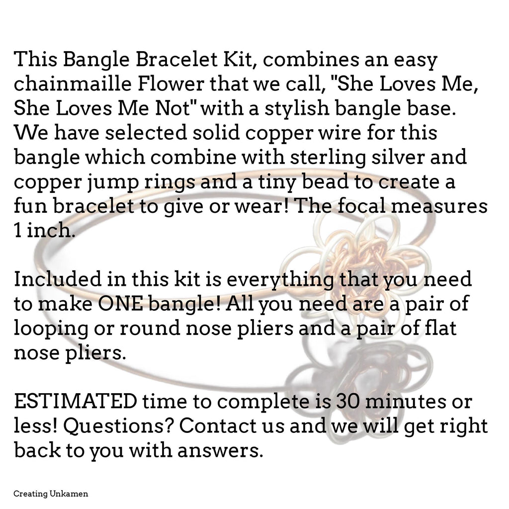 Chainmaille Bangle Kit She Loves Me She Loves Me Not in Sterling Silver and Copper