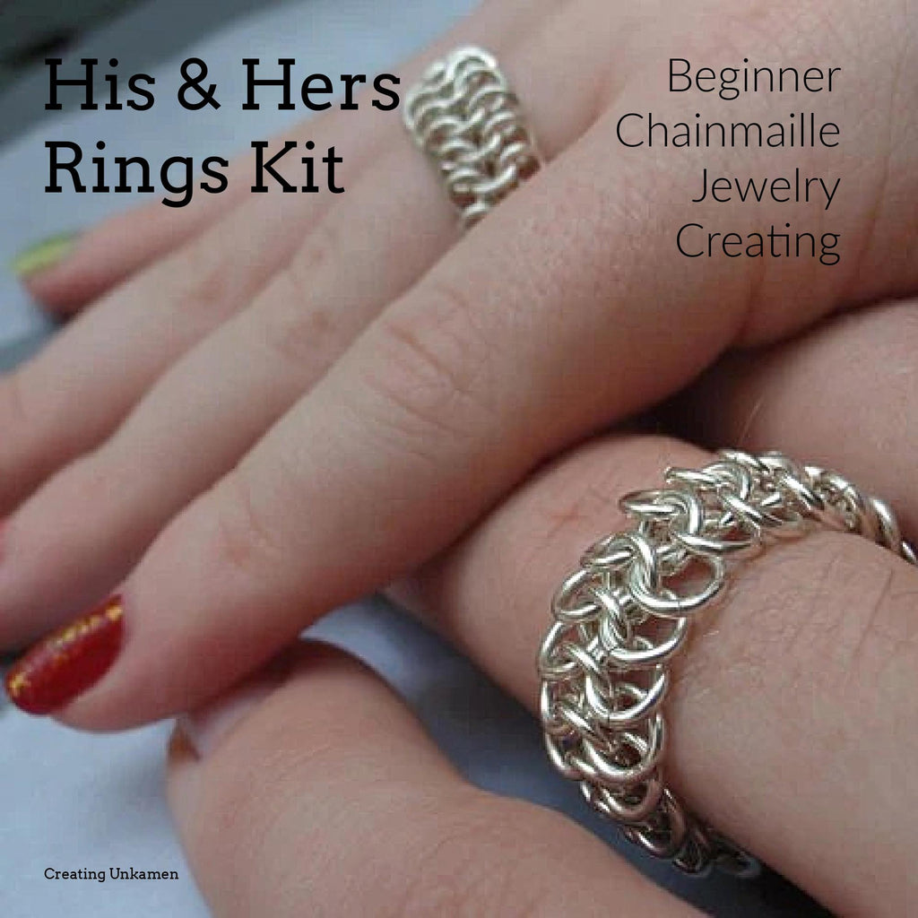 His and Hers Rings Kit in Argentium Sterling Silver European 4 in 1 Beginner Chainmaille Jewelry