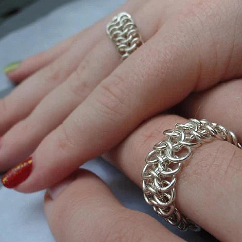 His and Hers Rings Kit in Argentium Sterling Silver European 4 in 1 Beginner Chainmaille Jewelry