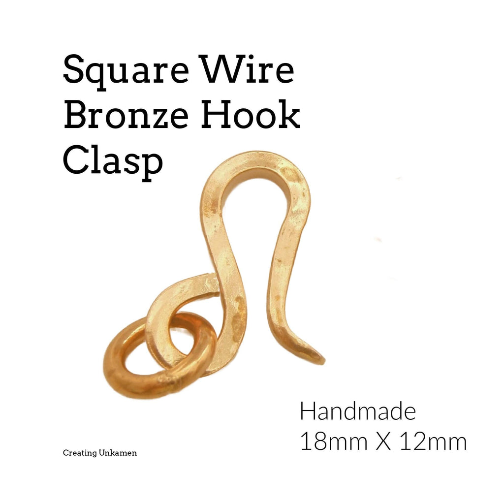 1 Clasp Hand Forged in Square Wire Bronze 18mm X 12mm Handmade Petal Style