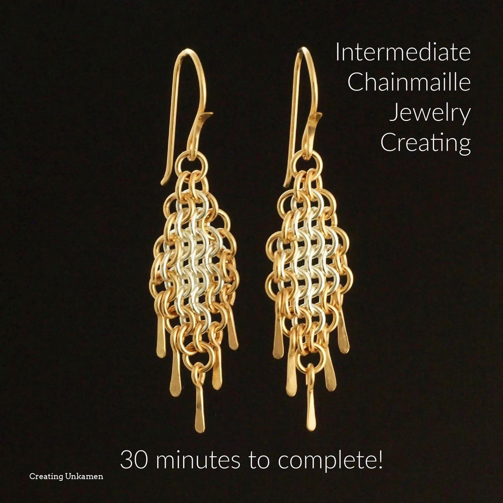 Kit 14kt Gold Filled and Sterling Silver Chainmaille Earrings in European 4 in 1 Diamonds and Fringe