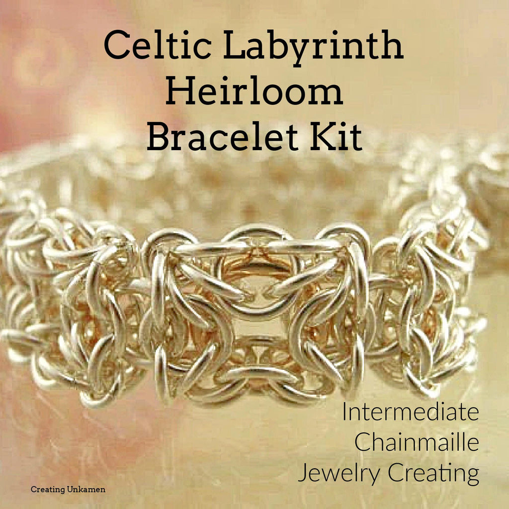 Heirloom Bracelet Kit in Sterling Silver and 14kt Gold Filled Celtic Labyrinth Intermediate Chainmaille Jewelry Creating